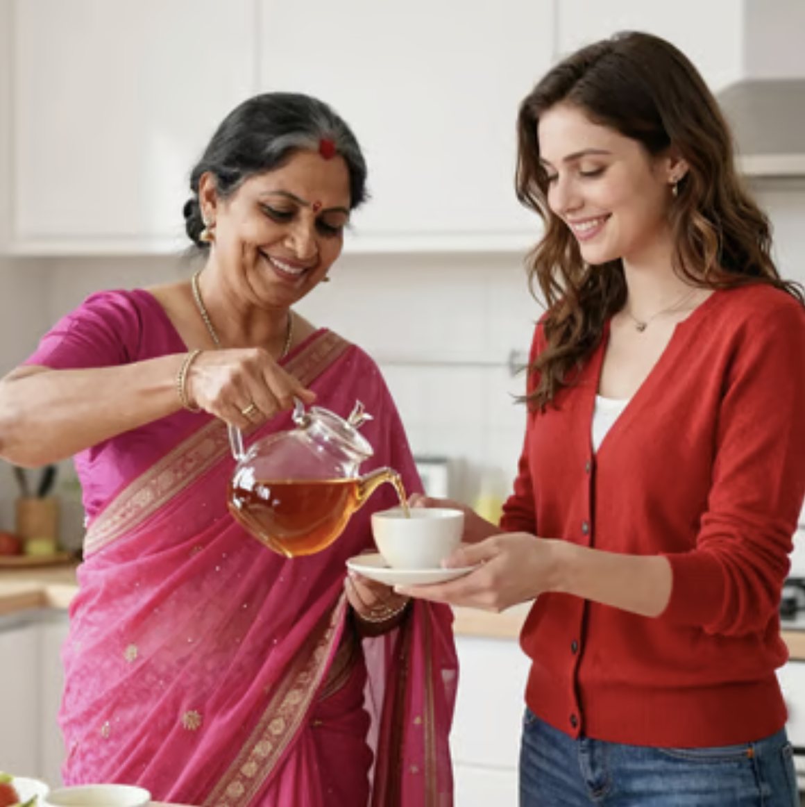 An Aunt pouring tea for a younger woman