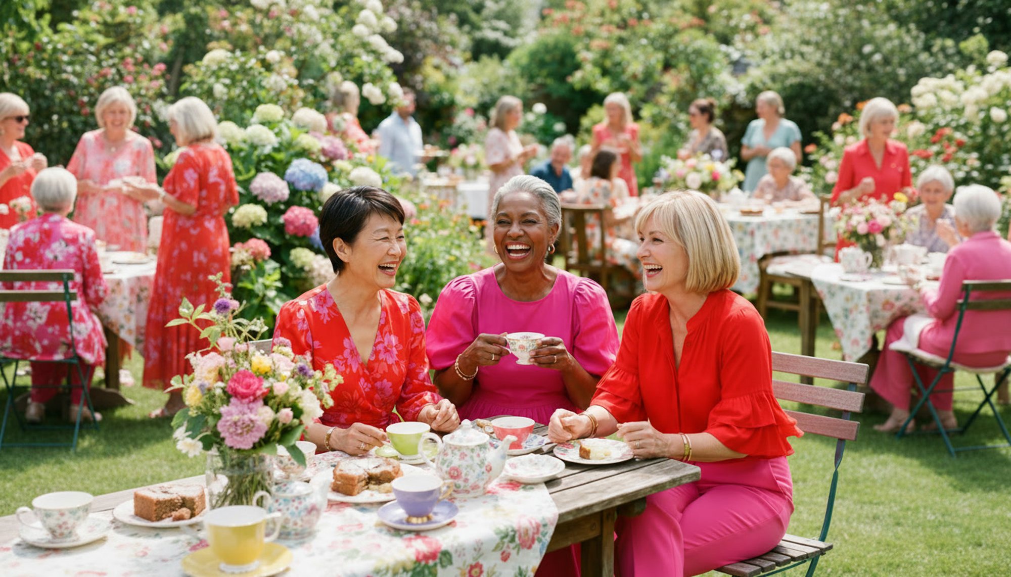 A garden tea party in full swing